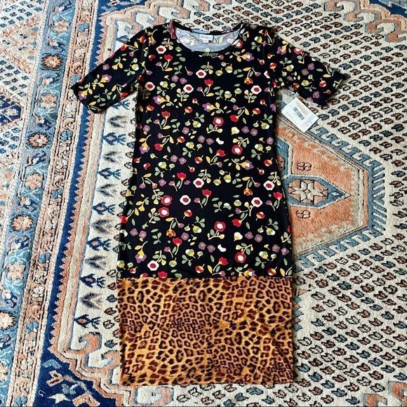 LulaRoe Floral Animal Print Julia T Shirt Dress - Picture 1 of 4